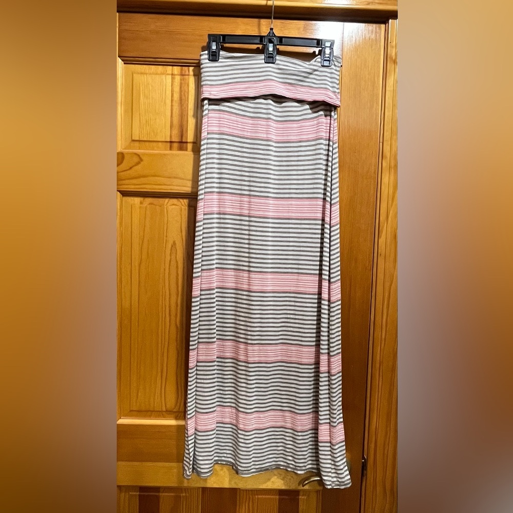 Max Studio Pink and Tan Striped Maxi Skirt